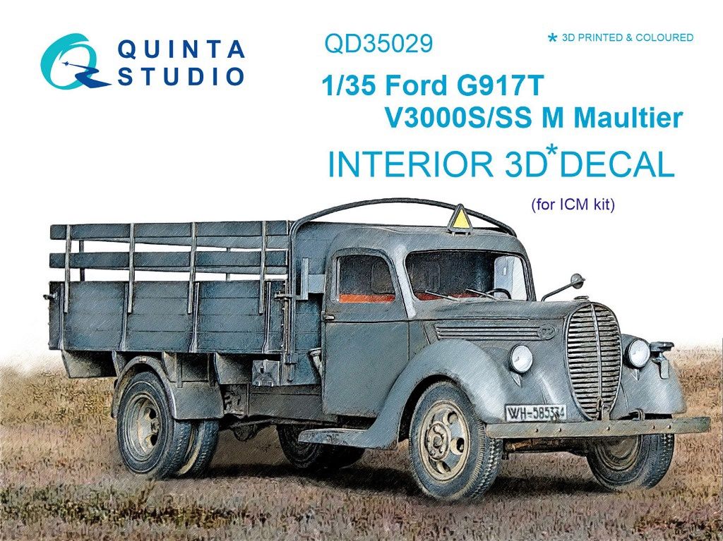 QD35029 - Ford G917T / v3000s 3D-Printed &amp; coloured Interior on decal paper (for ICM kit) - 1:35