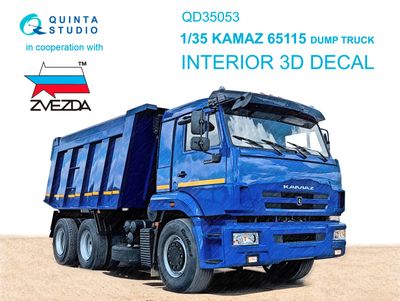 QD35053 - KAMAZ 65115 Dump truck 3D-Printed &amp; coloured Interior on decal paper (for Zvezda kit) - 1:35