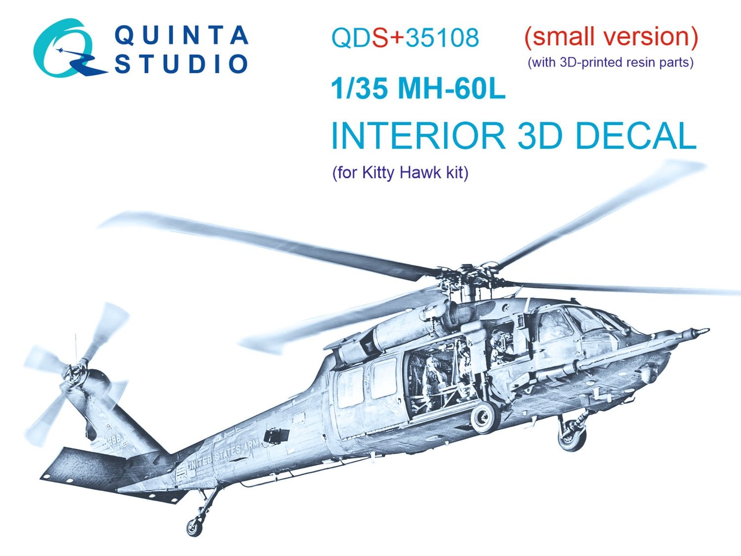 QDS+35108 - MH-60L 3D-Printed &amp; coloured Interior on decal paper (for KittyHawk kit) (with 3D-printed resin parts) - Small Version - 1:35