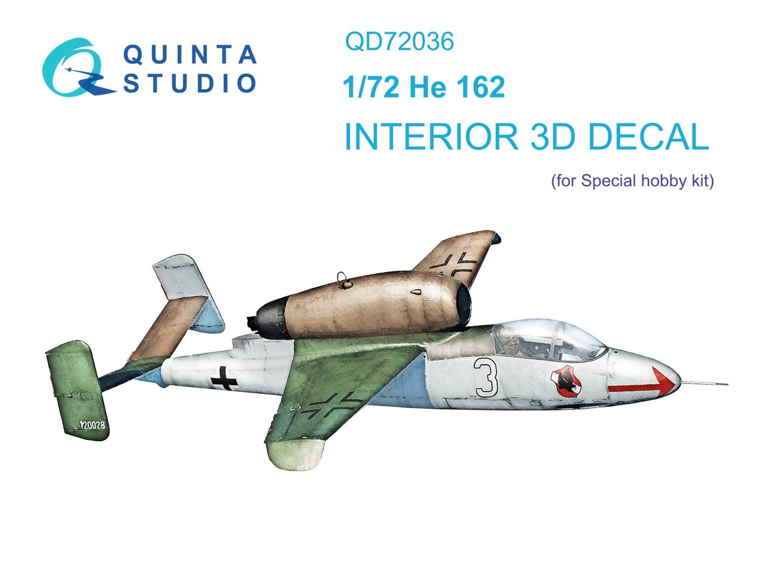 QD72036 - He 162 3D-Printed &amp; coloured Interior on decal paper (for Special Hobby kit) - 1:72
