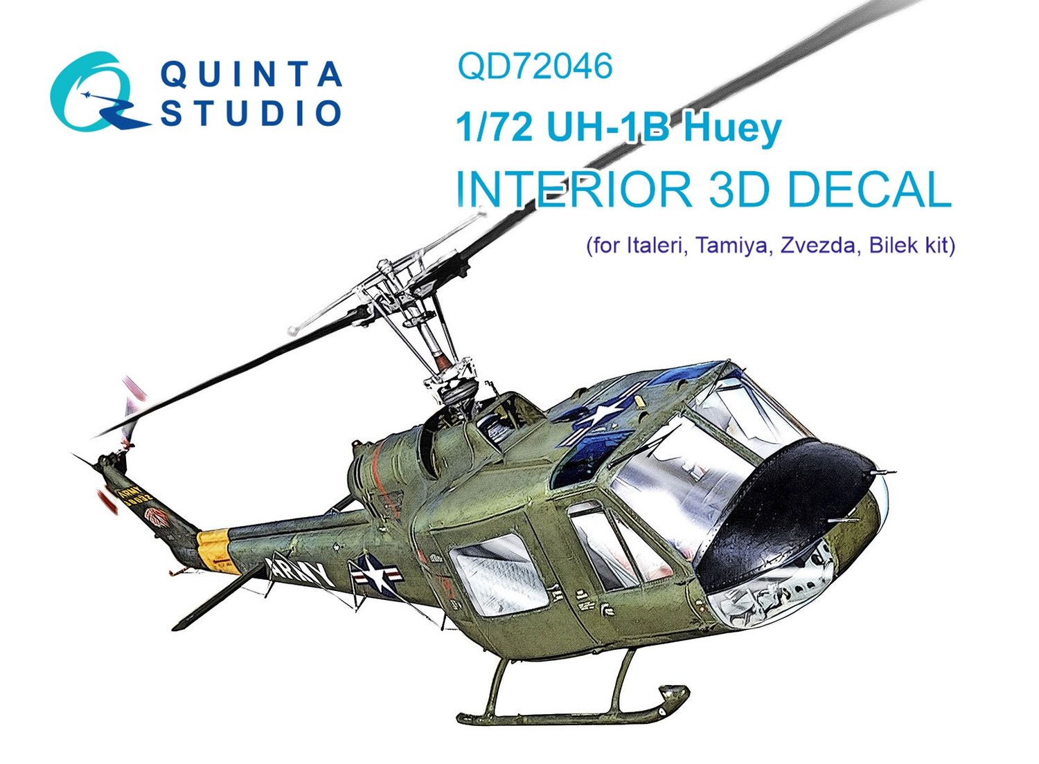 QD72046 - Uh-1B 3D-Printed &amp; coloured Interior on decal paper (for Italeri) - 1:72
