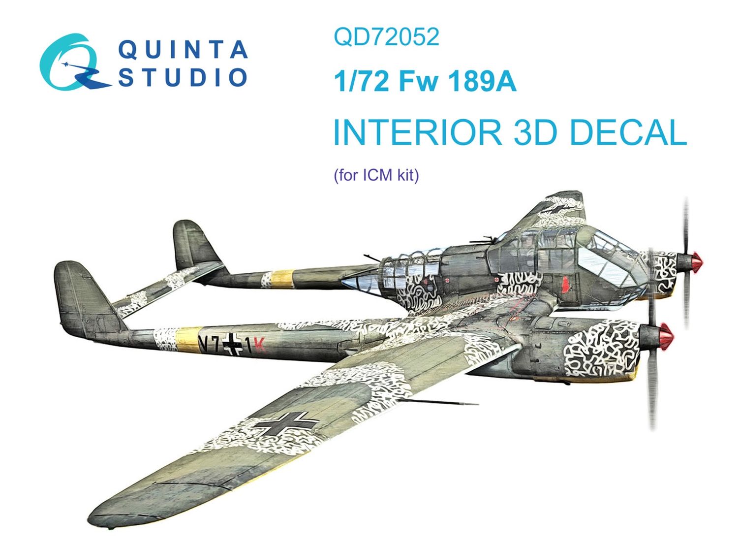 QD72052 - Fw 189A 3D-Printed &amp; coloured Interior on decal paper (For ICM kit) - 1:72