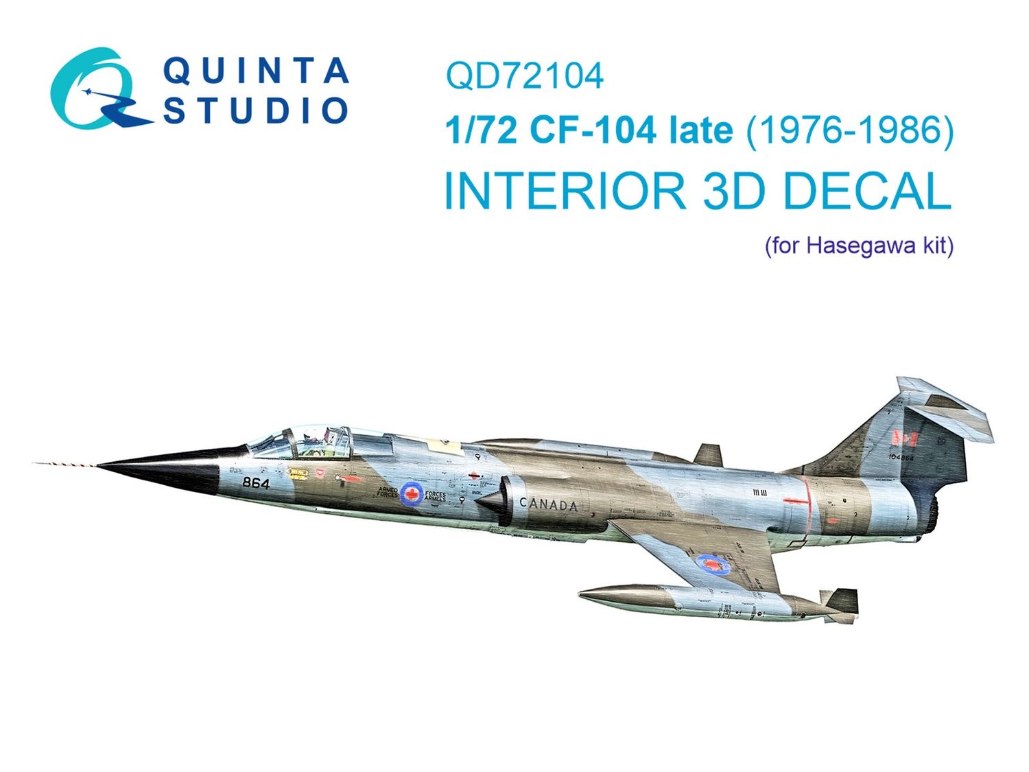 QD72104 - CF-104 late 3D-Printed &amp; coloured Interior on decal paper (for Hasegawa kit) - 1:72