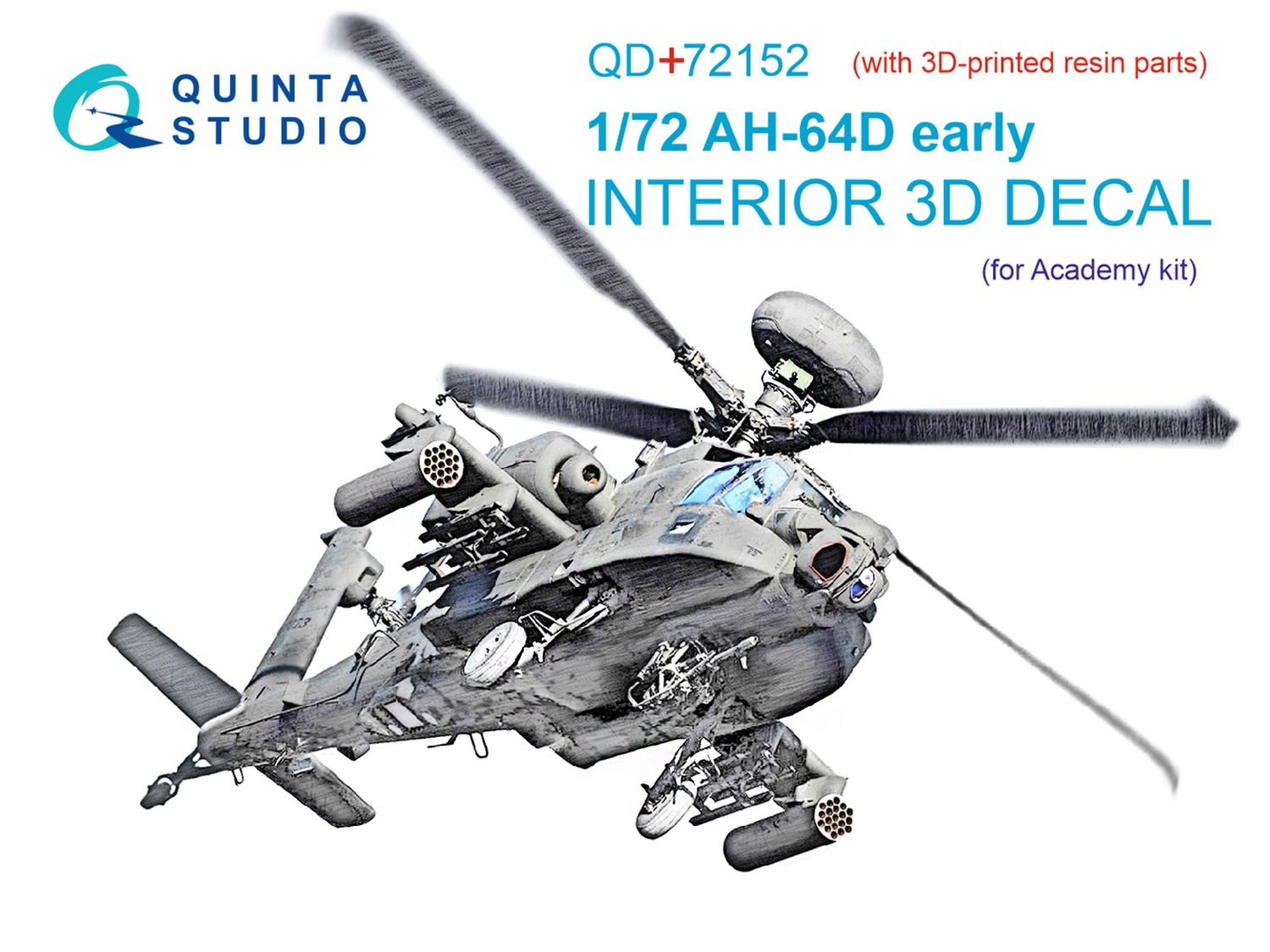 QD+72152 - AH-64D early 3D-Printed &amp; coloured Interior on decal paper (Academy)(with 3D-printed resin part) - 1:72