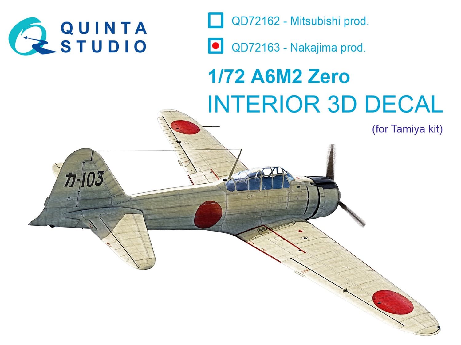 QD72163 - A6M2 Zero (Nakajima Prod.) 3D-Printed &amp; coloured Interior on decal paper (Tamiya) - 1:72