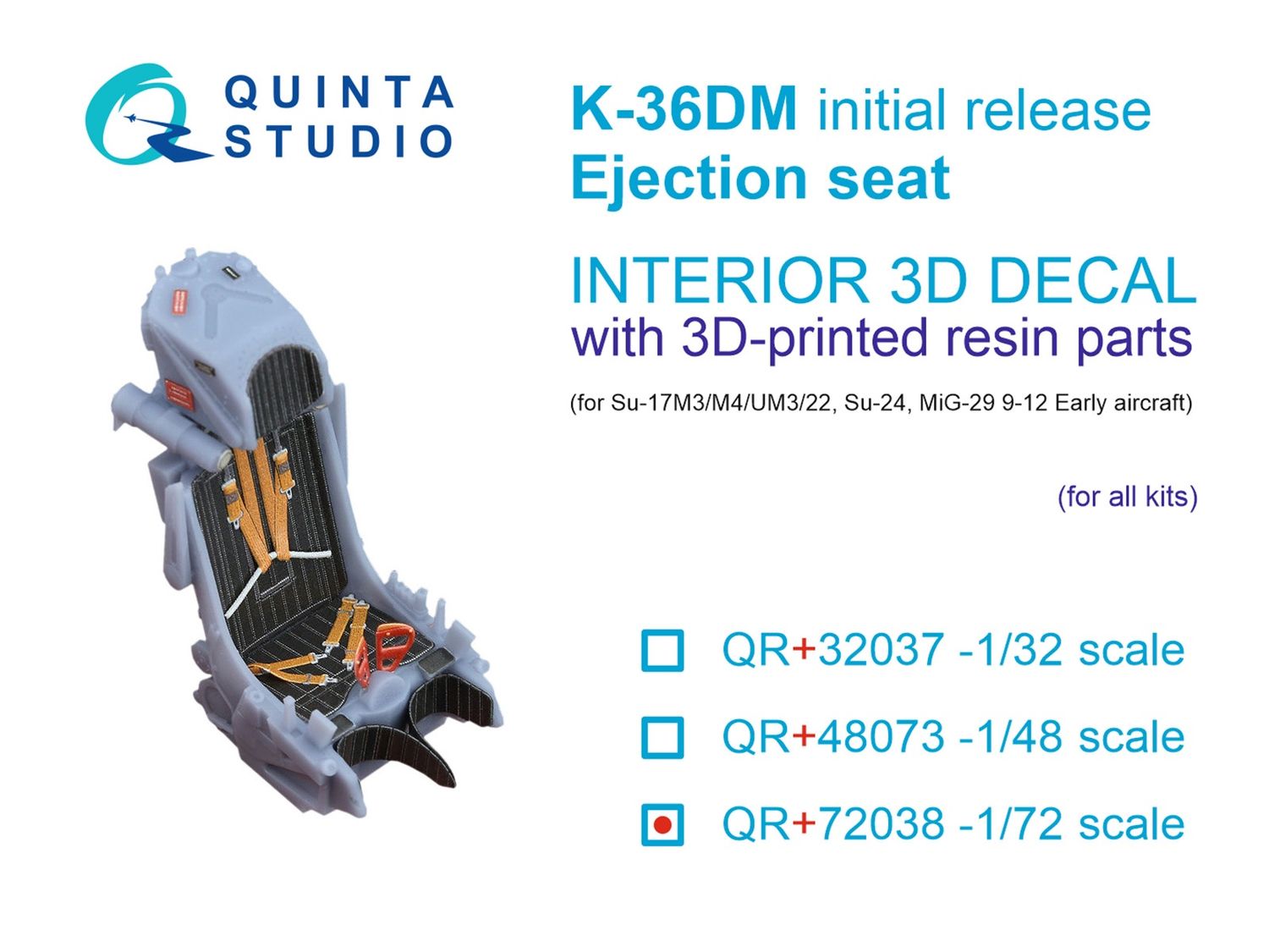 QR+72038 - K-36DM (initial release) ejection seat (for Su-17M3/M4/UM3/22, Su-24, MiG-29 9-12 Early aircraft) (All kits) - 1:72
