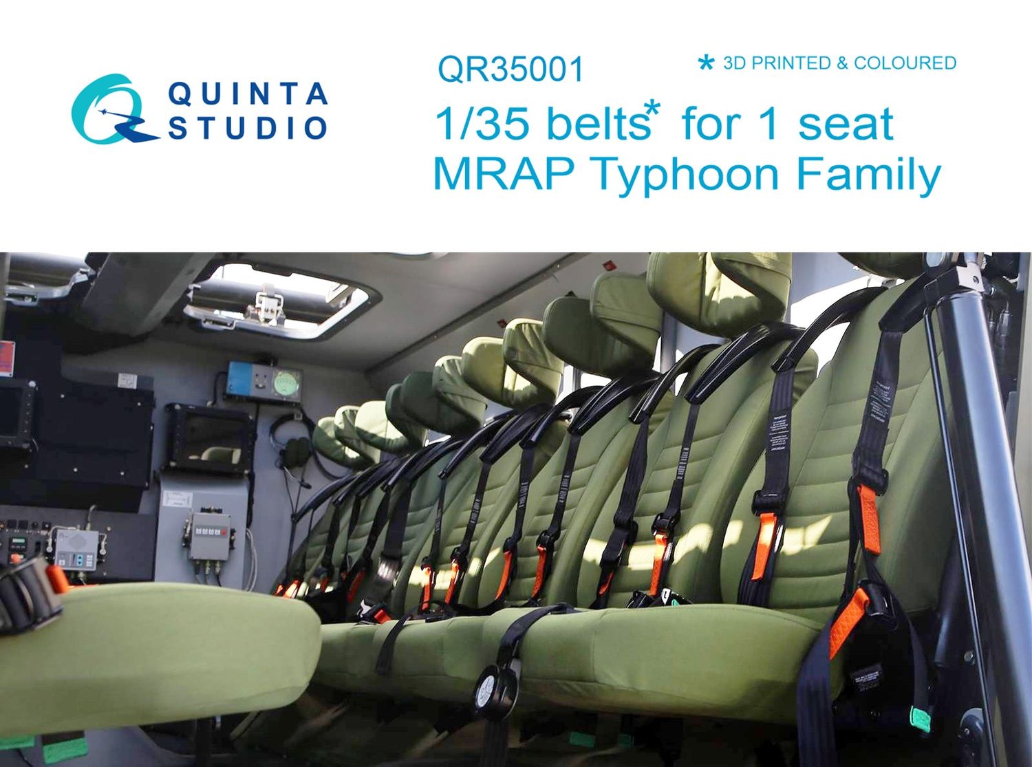 QR35001 - MRAP Typhoon Family belts for 1 seat, 3D-Printed &amp; coloured on decal paper ( for all kits) - 1:35