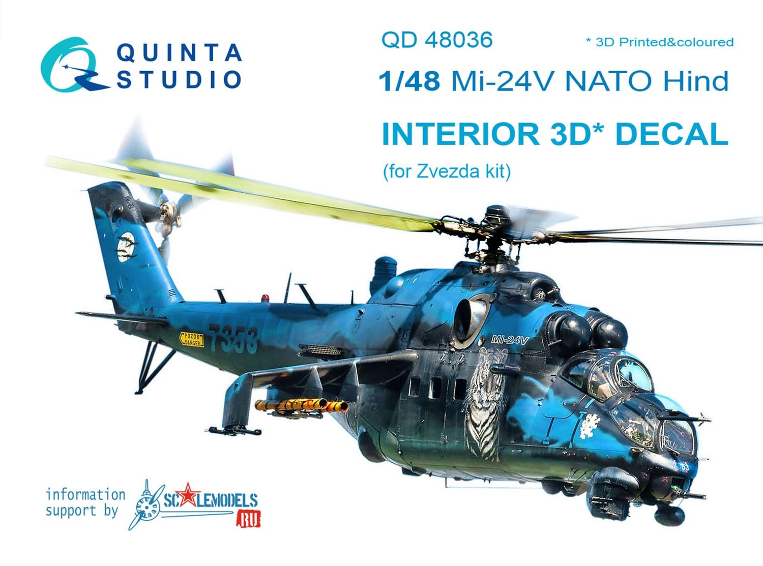 QD48036 - Mi-24V NATO (black panels)  3D-Printed &amp; coloured Interior on decal paper (for Zvezda kit) - 1:48