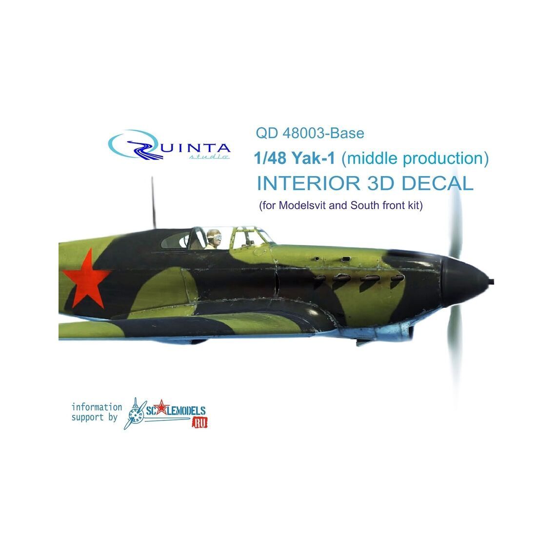 QD48003-Base - Yak-1 (middle production) 3D-Printed &amp; coloured dashboard on decal paper (for SF and Modelsvit kit) - 1:48
