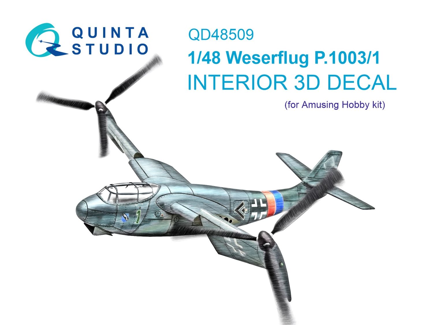 QD48509 - Weserflug P1003.1 3D-Printed &amp; coloured Interior on decal paper (Amusing hobby) - 1:48