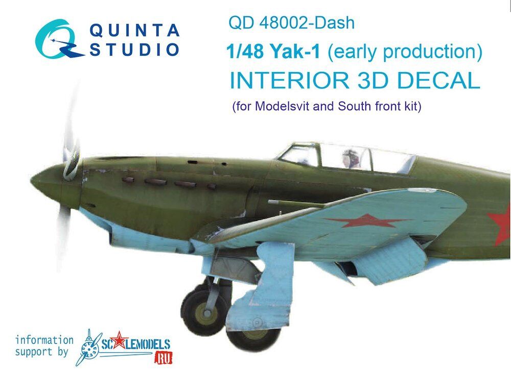 QD48002-Dash - Yak-1 (early production) 3D-Printed &amp; coloured dashboard on decal paper (for SF and Modelsvit kit) - 1:48