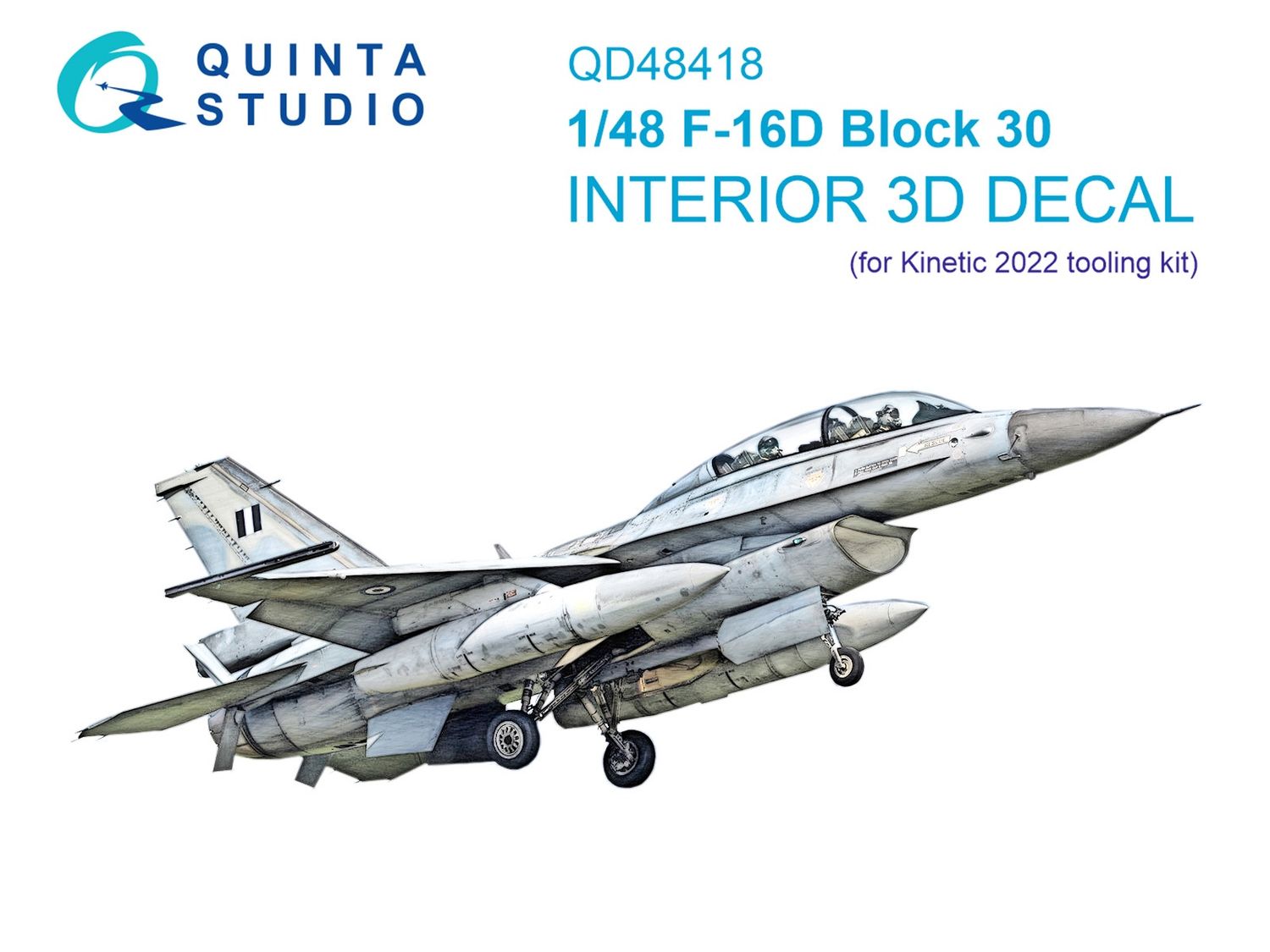 QD48418 - F-16D block 30 3D-Printed &amp; coloured Interior on decal paper (for Kinetic 2022 tool kit) - 1:48