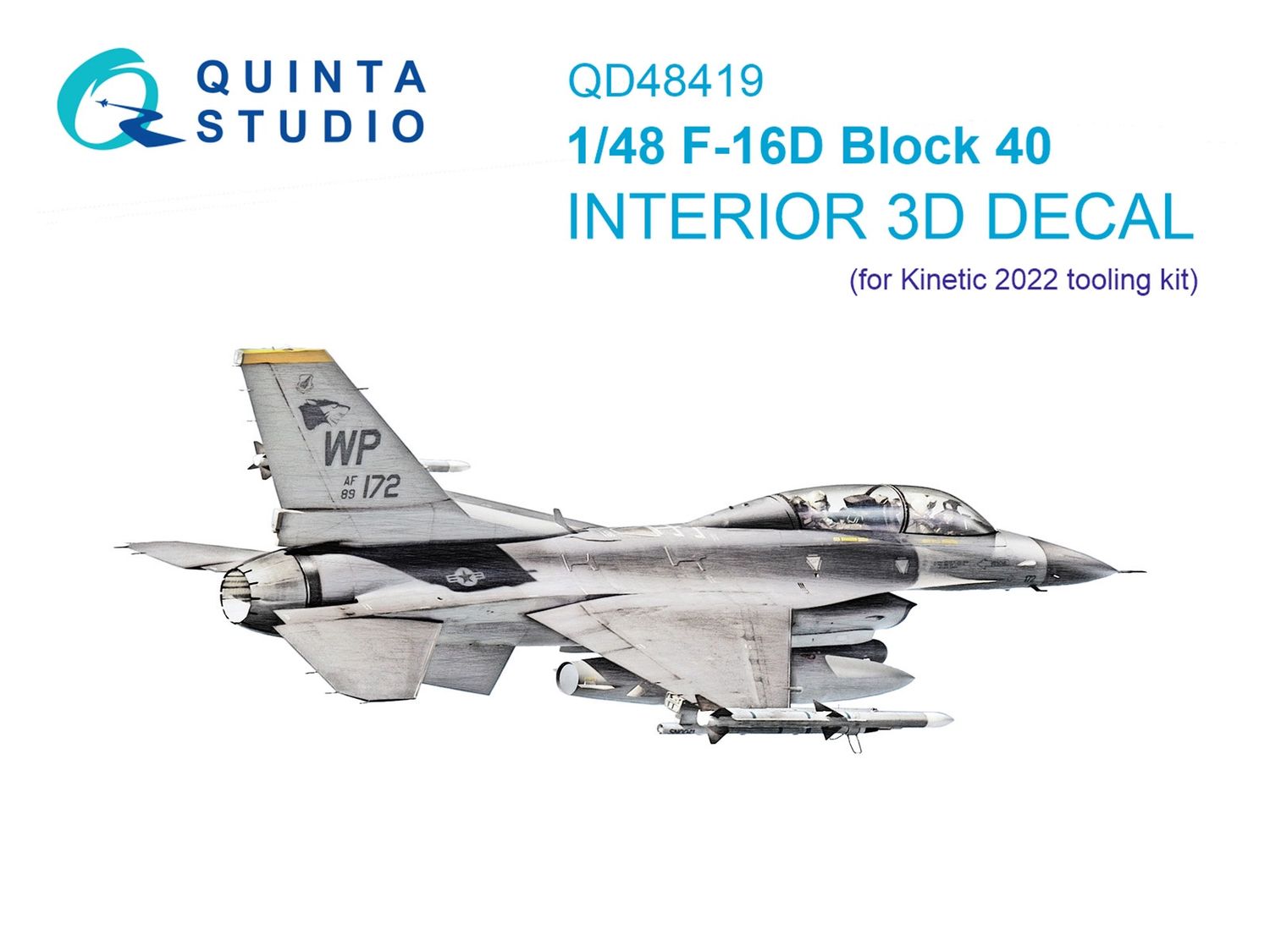 QD48419 - F-16D block 40 3D-Printed &amp; coloured Interior on decal paper (for Kinetic 2022 tool kit) - 1:48
