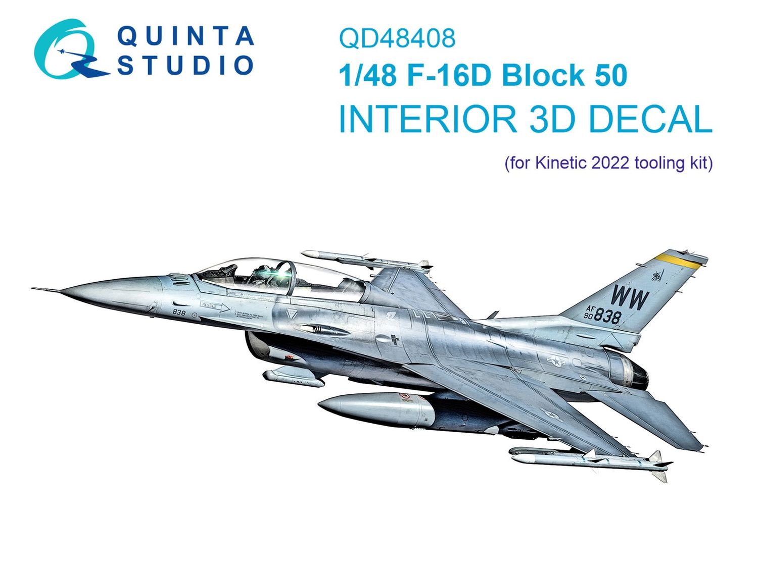 QD48408 - F-16D block 50 3D-Printed &amp; coloured Interior on decal paper (for Kinetic 2022 tool) - 1:48