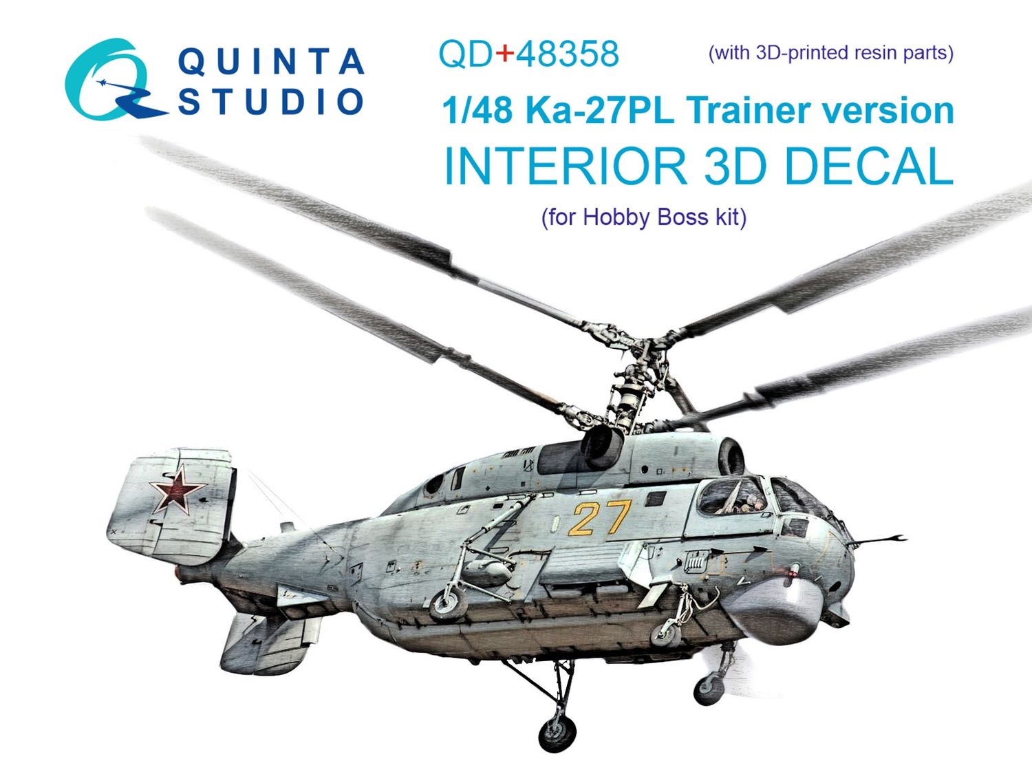 QD+48358 - Ka-27PL Trainer version 3D-Printed &amp; coloured Interior on decal paper (for Hobby Boss kit) (with 3D-printed resin parts) - 1:48