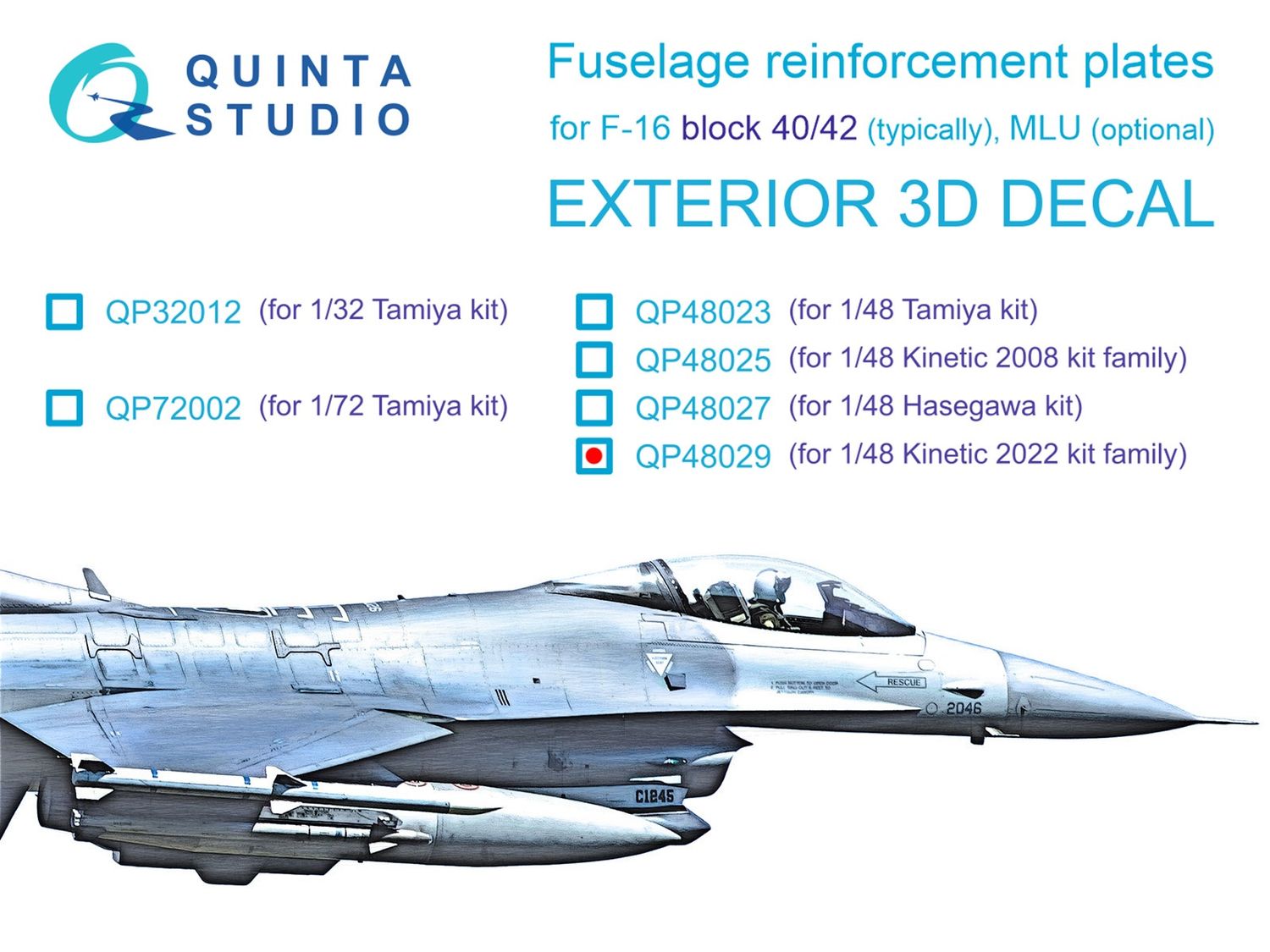 QP48029 - F-16 block 40/42 reinforcement plates (Kinetic 2022 tool) - 1:48