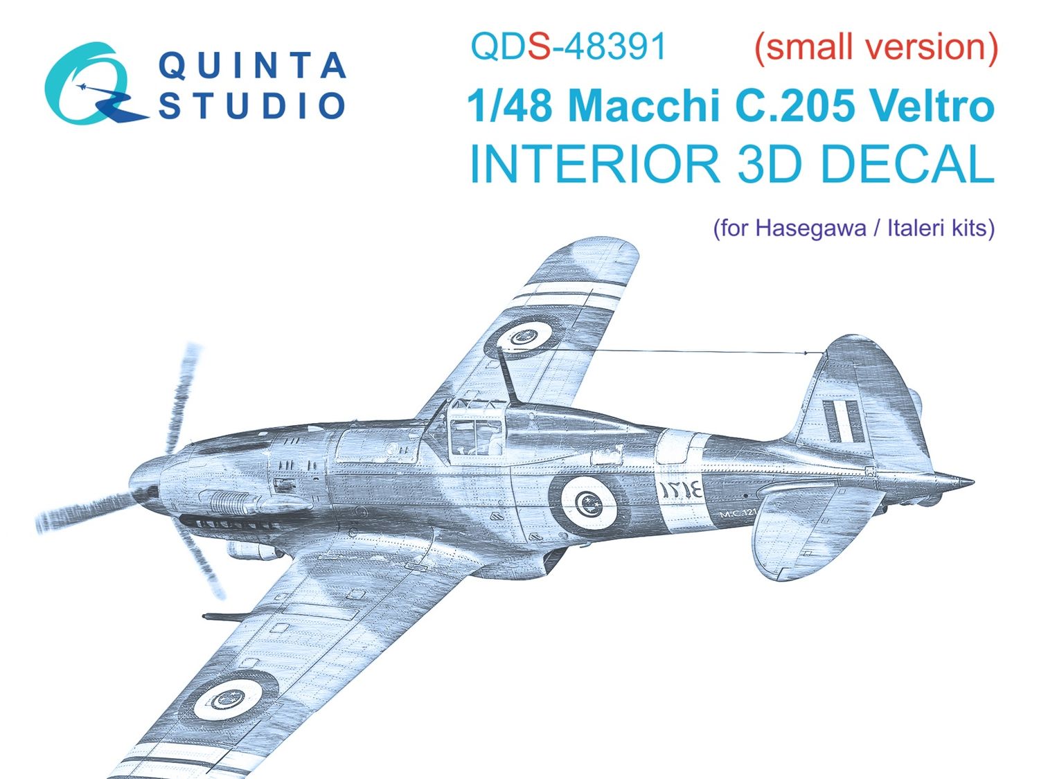 QDS-48391 - Macchi C.205 Veltro 3D-Printed &amp; coloured Interior on decal paper (for Hasegawa/Italeri kit) - Small Version - 1:48
