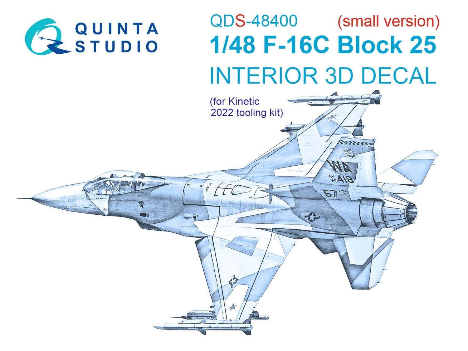 QDS-48400 - F-16C block 25 3D-Printed &amp; coloured Interior on decal paper (Kinetic 2022 tool) - Small Version - 1:48