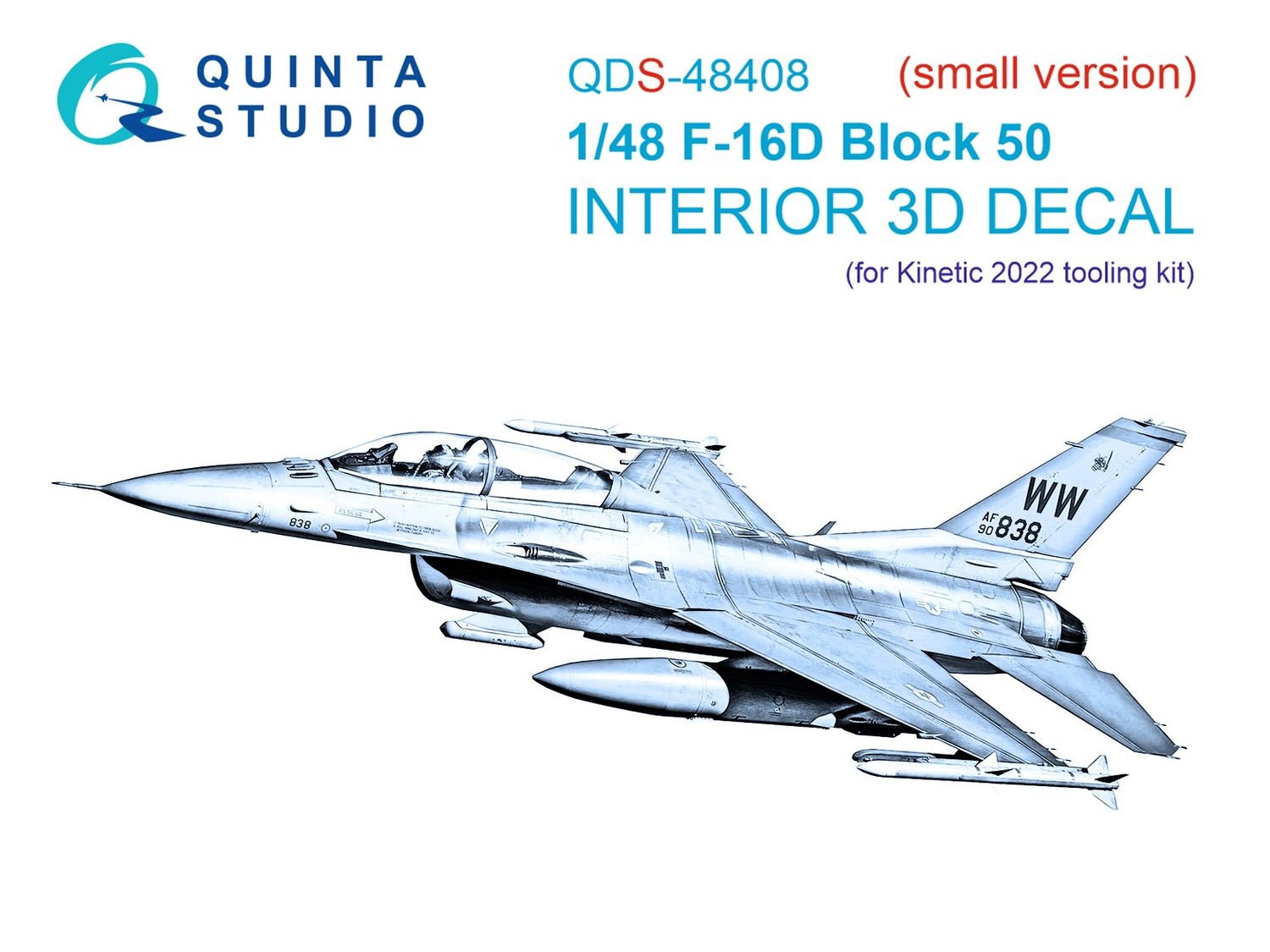 QDS-48408 - F-16D block 50 3D-Printed &amp; coloured Interior on decal paper (for Kinetic 2022 tool) - Small Version - 1:48
