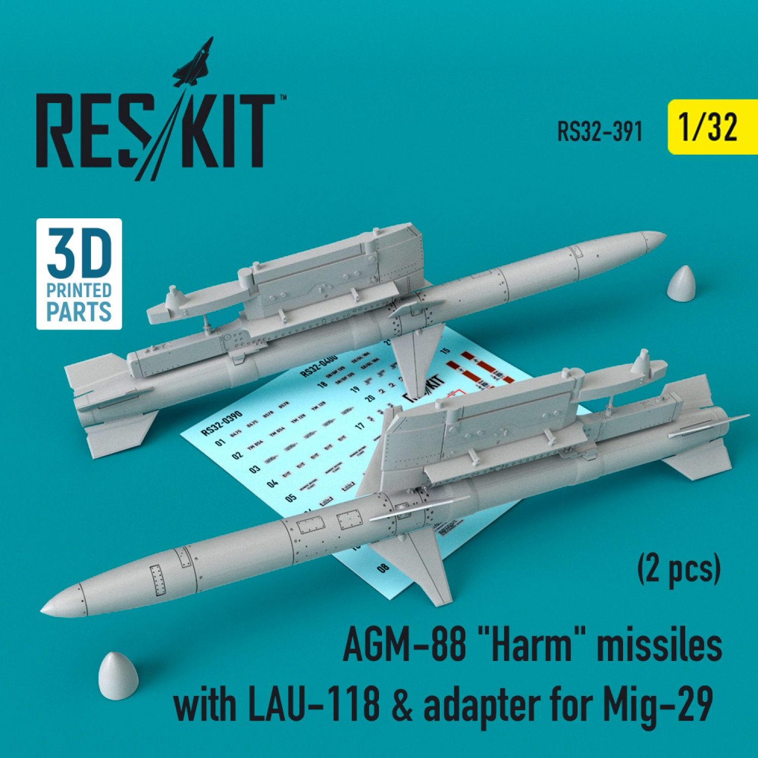 RS32-0391 - AGM-88 &quot;Harm&quot; missiles with LAU-118 &amp; adapter for Mig-29 (2 pcs) - 1:32