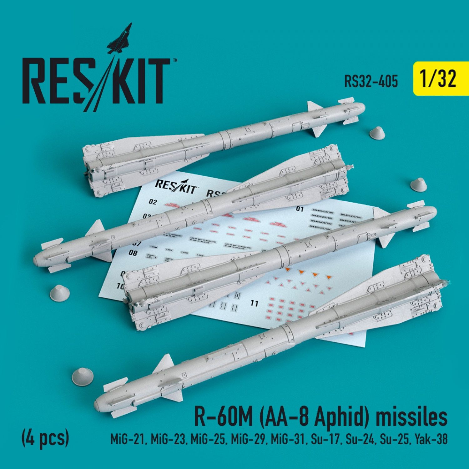 RS32-0405 - R-60М (AA-8 Aphid) missiles (4 pcs) (MiG-21,MiG-23,MiG-25, MiG-29,MiG-31,Su-17,Su-24,Su-25,Yak-38) - 1:32