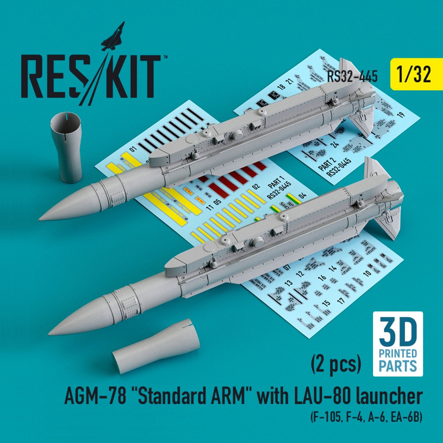 RS32-0445 - AGM-78 "Standard ARM" with LAU-80 launcher (2 pcs) (F-105,F-4,A-6,EA-6B) (3D printing) - 1:32