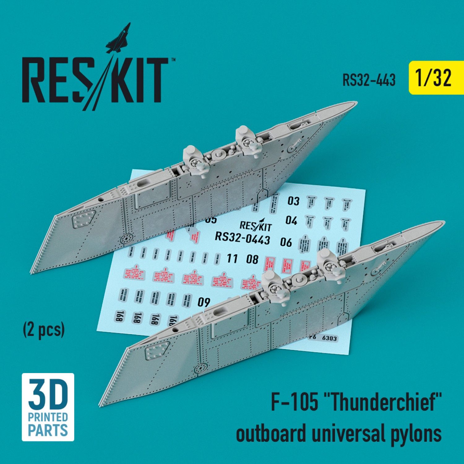 RS32-0443 - F-105 "Thunderchief" outboard universal pylons (2 pcs) (3D Printing) - 1:32