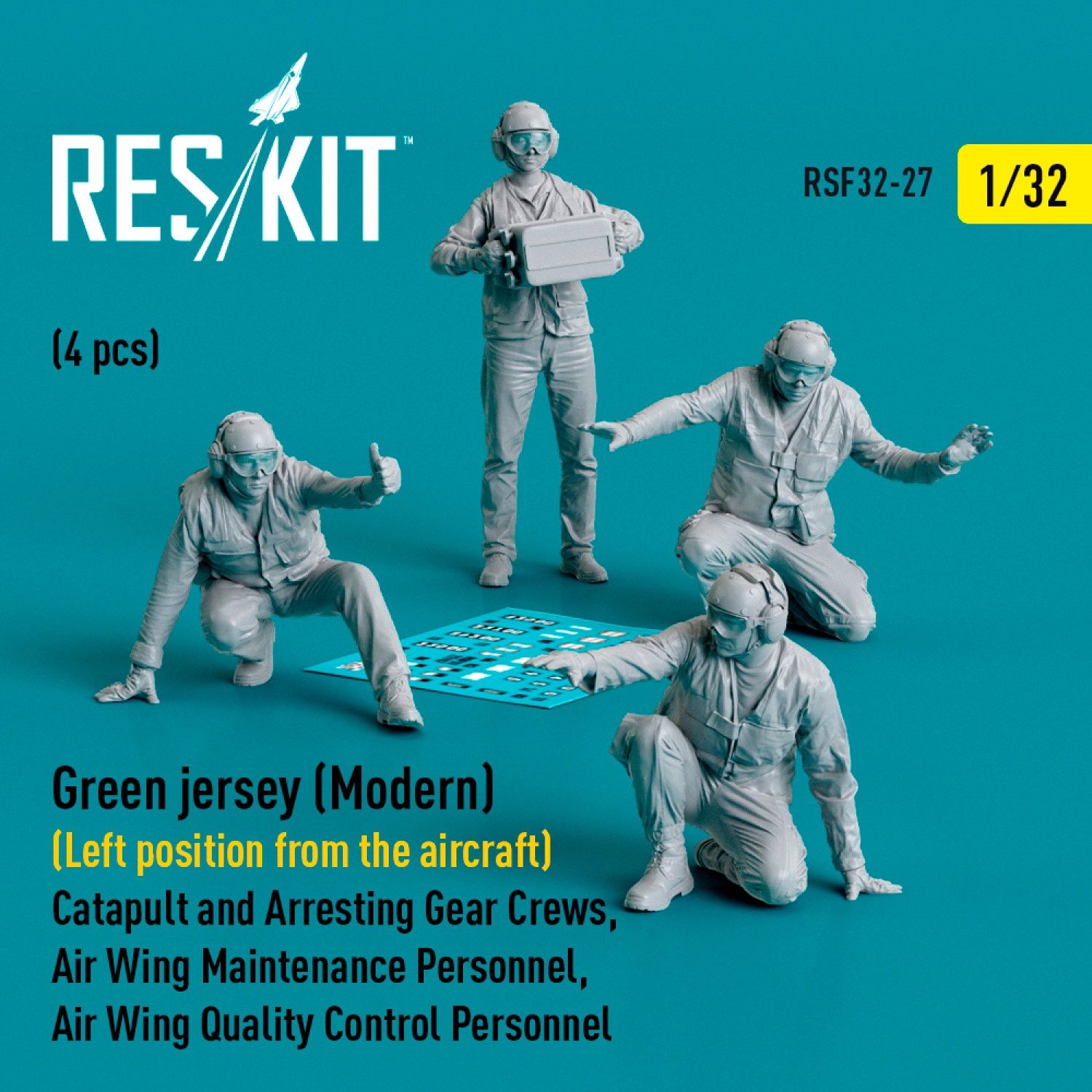 RSF32-0027 - Green jersey (Modern) (Left position from the aircraft) Catapult and Arresting Gear Crews, Air Wing Maintenance Personnel, Air Wing Quality Control Personnel (4 pcs) (3D Printed)  - 1:32
