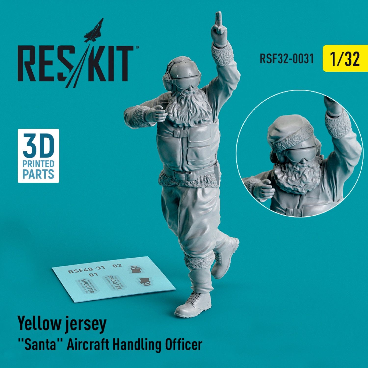 RSF32-0031 - Yellow jersey &quot;Santa&quot; Aircraft Handling Officer (1 pcs) (3D Printed)  - 1:32