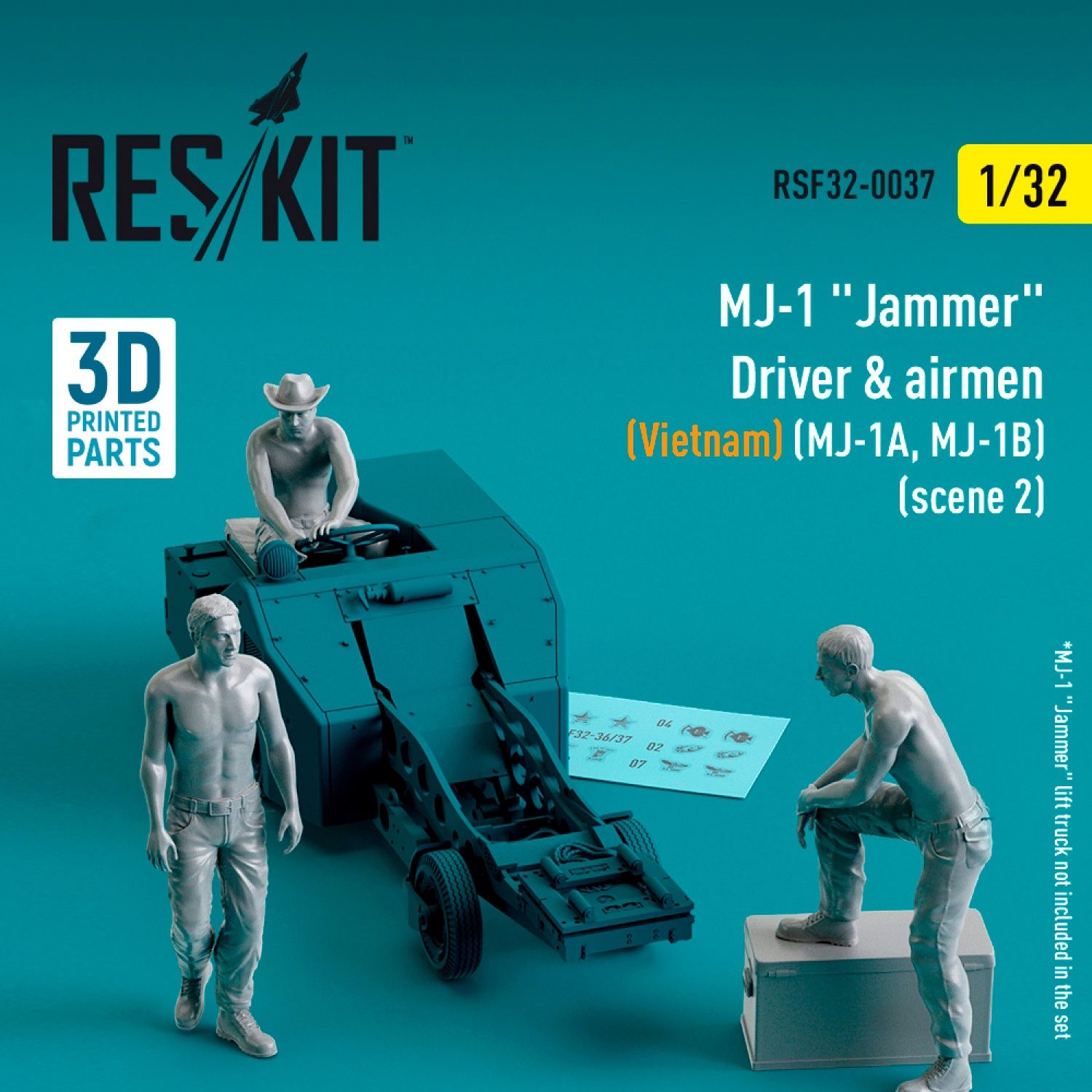RSF32-0037 - MJ-1 &quot;Jammer&quot; Driver &amp; airmens (Vietnam) (MJ-1A,MJ-1B) (scene 2) (3 pcs) (3D Printed)  - 1:32