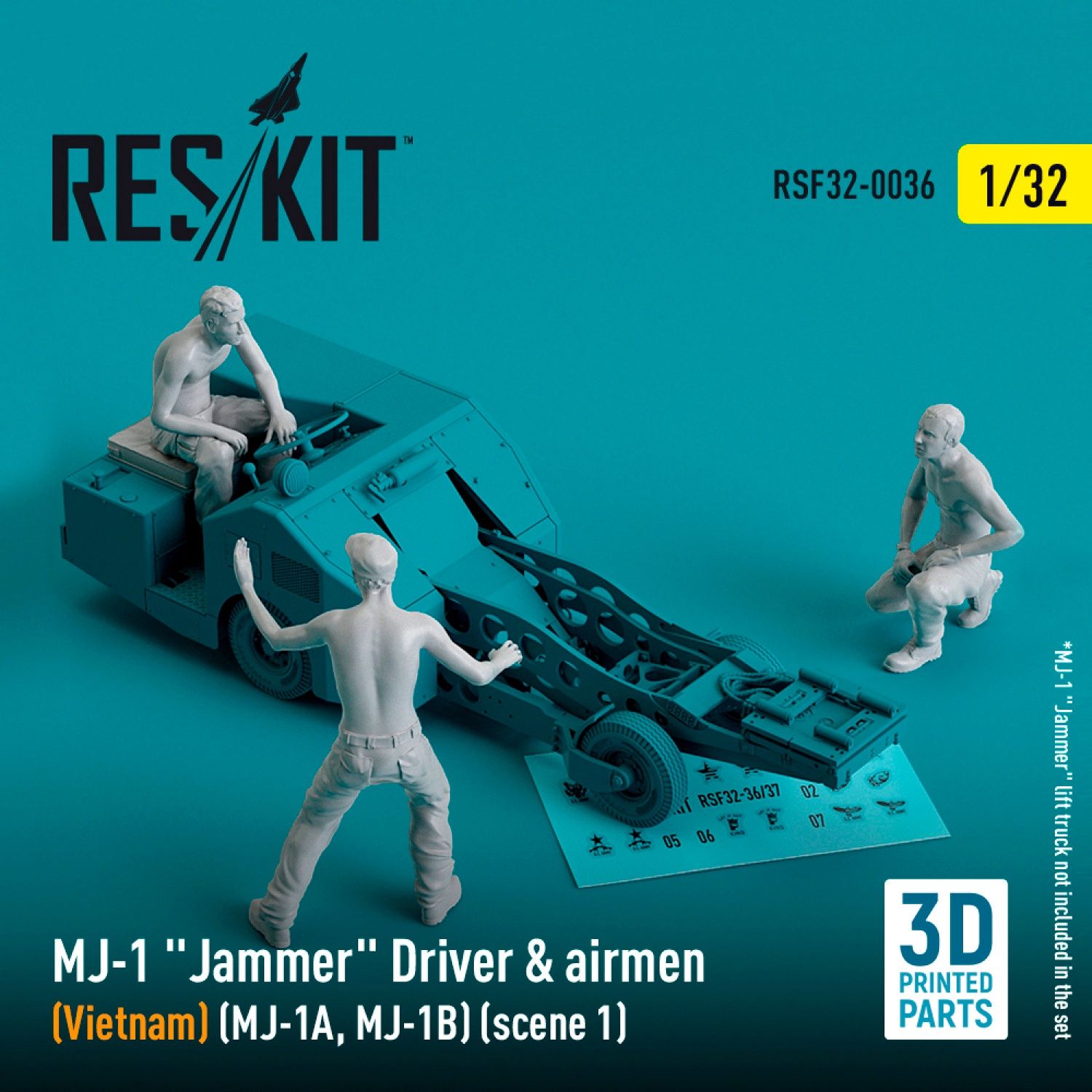 RSF32-0036 - MJ-1 &quot;Jammer&quot; Driver &amp; airmens (Vietnam) (MJ-1A,MJ-1B) (scene 1) (3 pcs) (3D Printed)  - 1:32