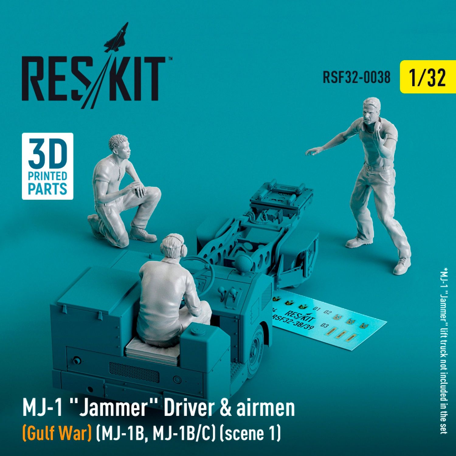RSF32-0038 - MJ-1 &quot;Jammer&quot; Driver &amp; airmens (Gulf War) (MJ-1B, MJ-1B/C) (scene 1) (3 pcs) (3D Printed)  - 1:32