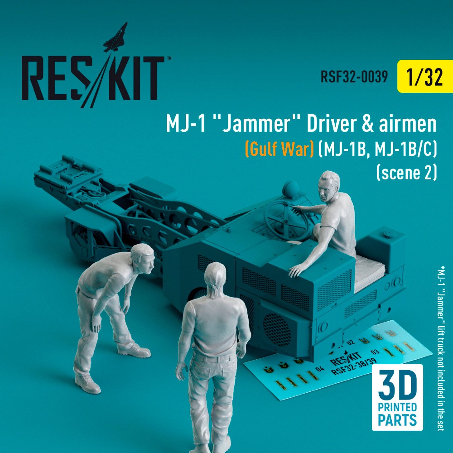 RSF32-0039 - MJ-1 &quot;Jammer&quot; Driver &amp; airmens (Gulf War) (MJ-1B, MJ-1B/C) (scene 2) (3 pcs) (3D Printed)  - 1:32