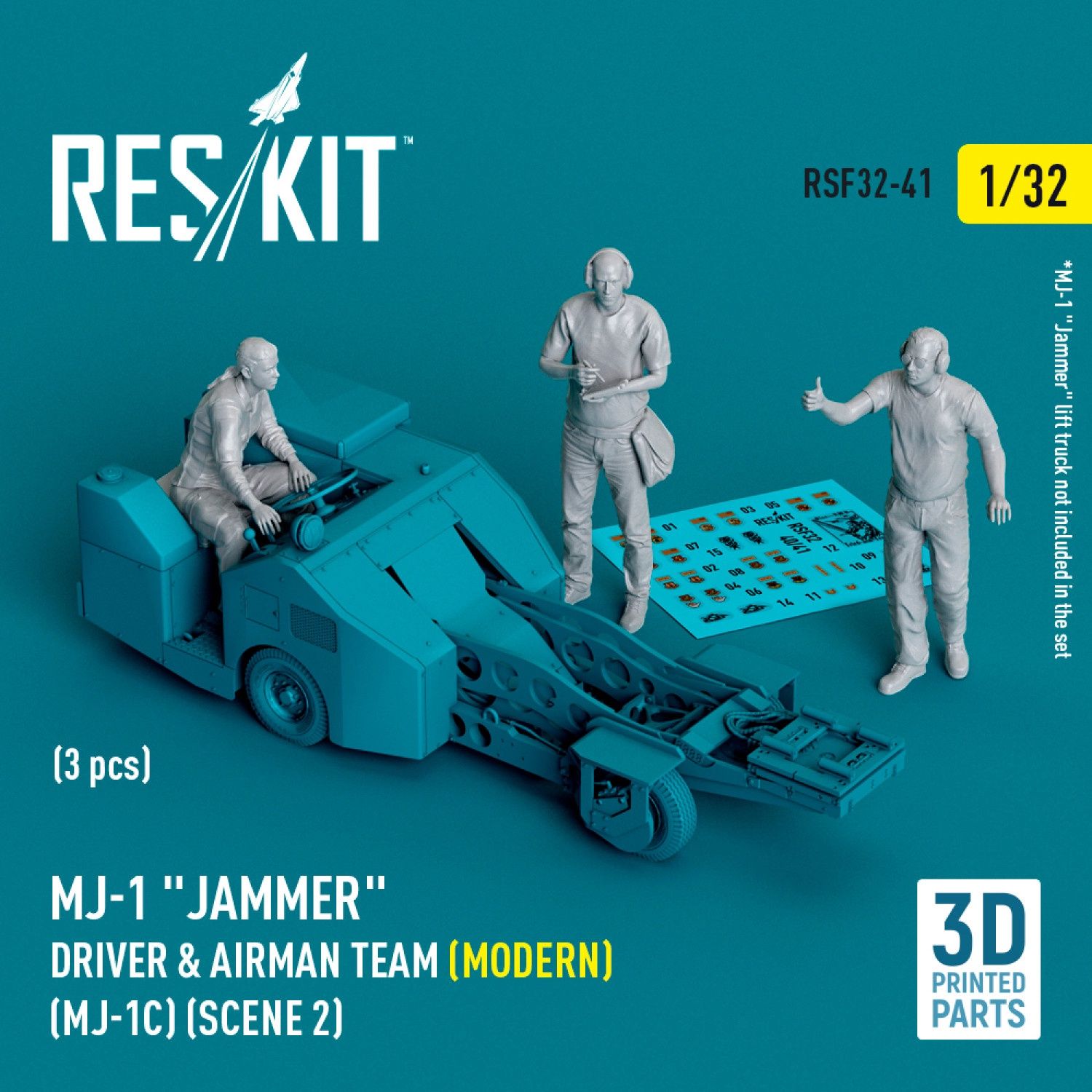 RSF32-0041 - MJ-1 &quot;Jammer&quot; Driver &amp; airman team (Modern) (MJ-1C) (scene 2) (3 pcs) (3D Printed)  - 1:32