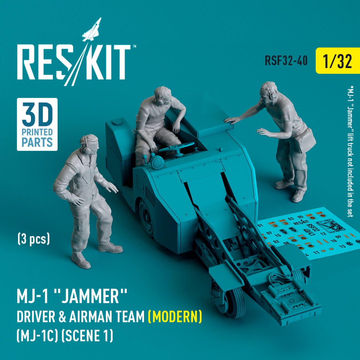 RSF32-0040 - MJ-1 &quot;Jammer&quot; Driver &amp; airman team (Modern) (MJ-1C) (scene 1) (3 pcs) (3D Printed) - 1:32