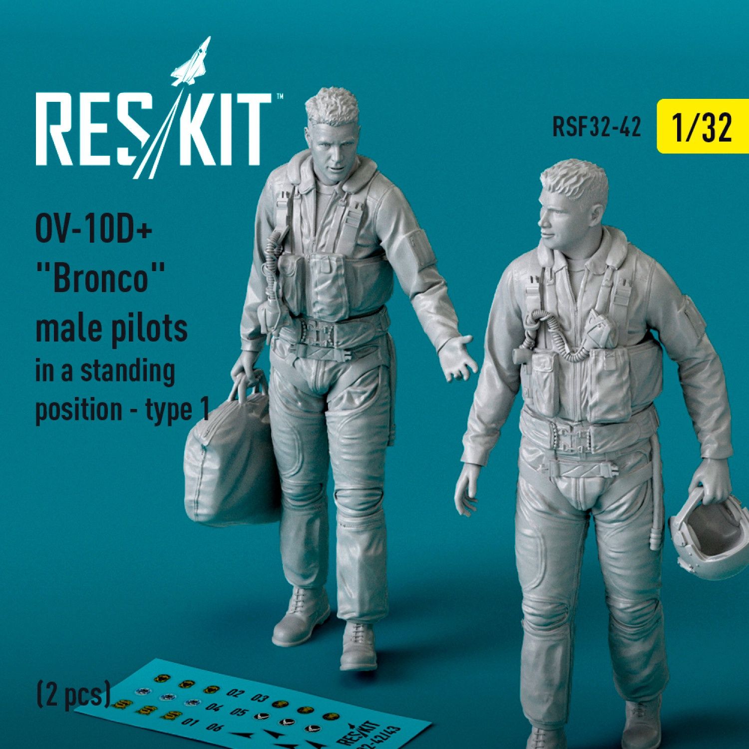 RSF32-0042 - OV-10D+ &quot;Bronco&quot; male pilots (in a standing position - type 1) (2 pcs) (3D Printed)  - 1:32