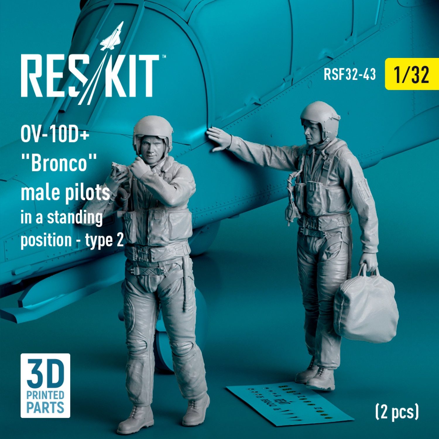 RSF32-0043 - OV-10D+ &quot;Bronco&quot; male pilots (in a standing position - type 2) (2 pcs) (3D Printed)  - 1:32