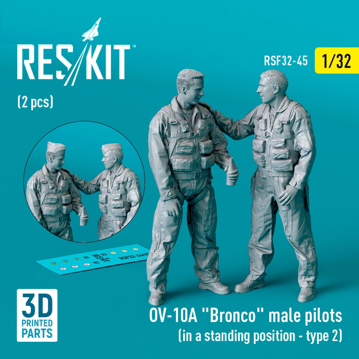 RSF32-0045 - OV-10A &quot;Bronco&quot; male pilots (in a standing position - type 2) (2 pcs) (3D Printed)  - 1:32