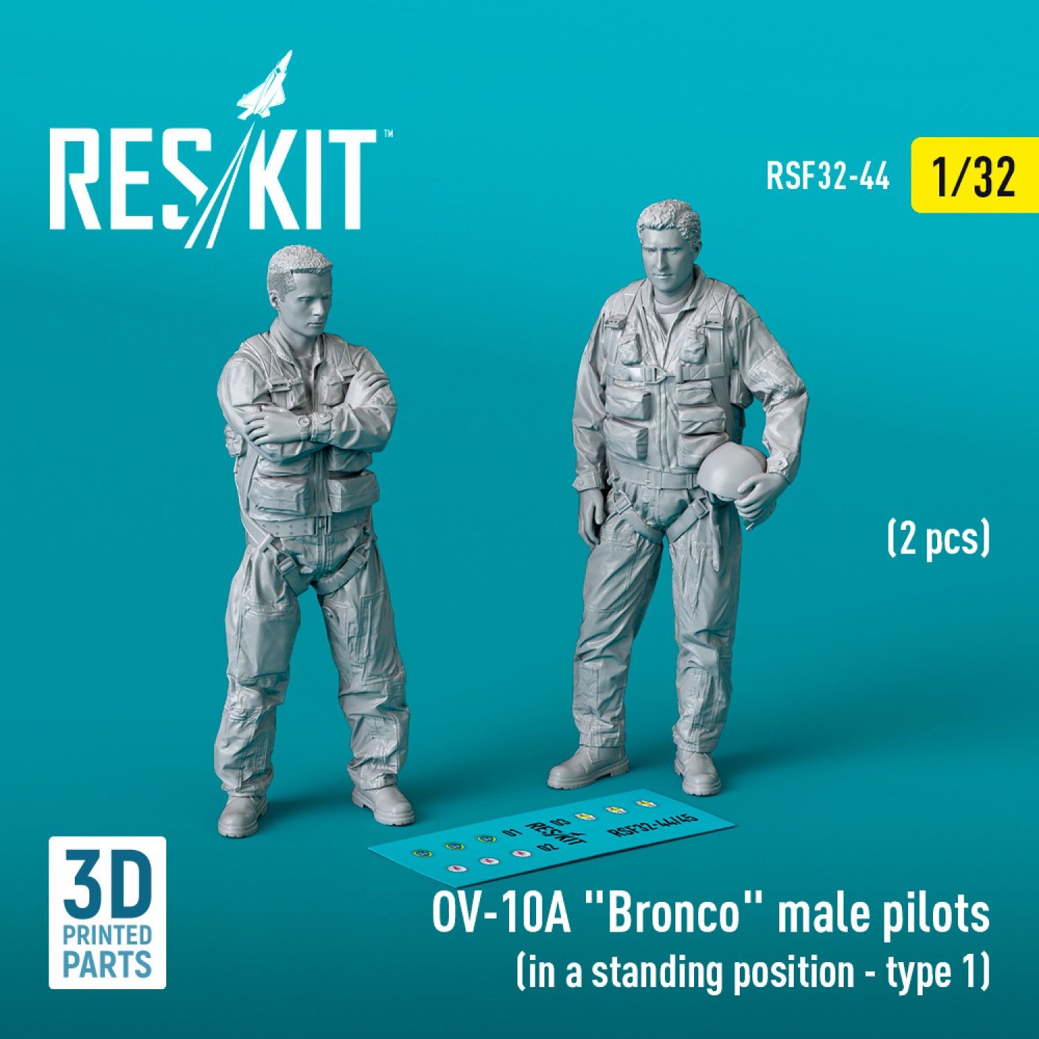RSF32-0044 - OV-10A &quot;Bronco&quot; male pilots (in a standing position - type 1) (2 pcs) (3D Printed)  - 1:32