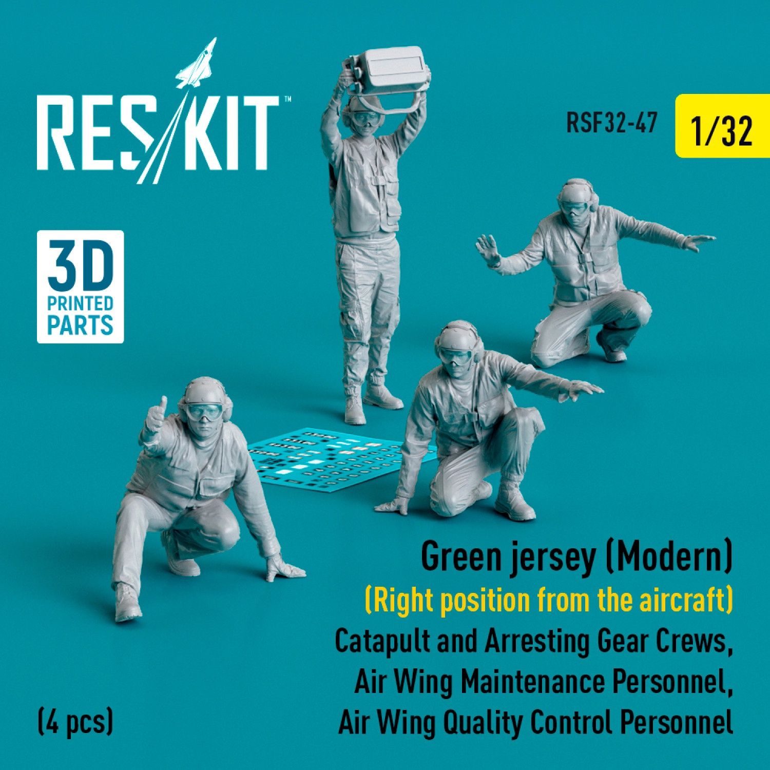 RSF32-0047 - Green jersey  (Modern) (Right position from the aircraft) Catapult and Arresting Gear Crews, Air Wing Maintenance Personnel, Air Wing Quality Control Personnel (4 pcs) (3D Printed)  - 1:3