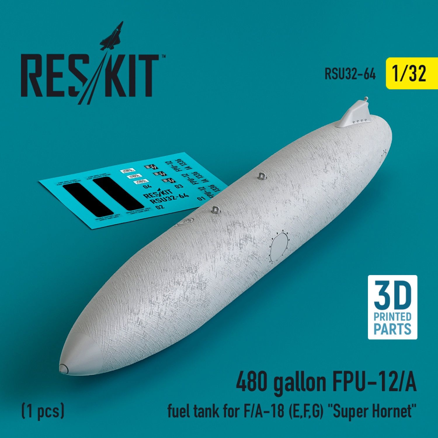 RSU32-0064 - 480 gallon FPU-12/A fuel tank for F/A-18 (E,F,G) &quot;Super Hornet&quot; (1 pcs) (3D Printed)  - 1:32