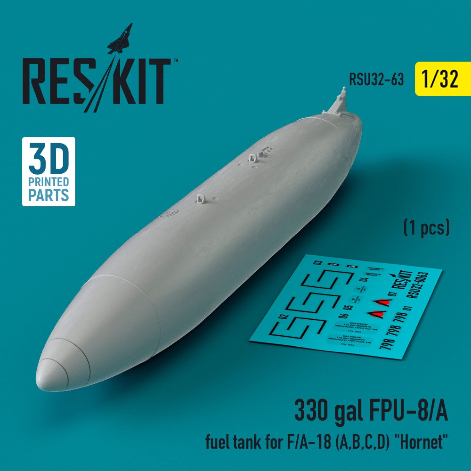 RSU32-0063 - 330 gallon FPU-8/A fuel tank for F/A-18 (A,B,C,D) &quot;Hornet&quot; (1 pcs) (3D Printed)  - 1:32
