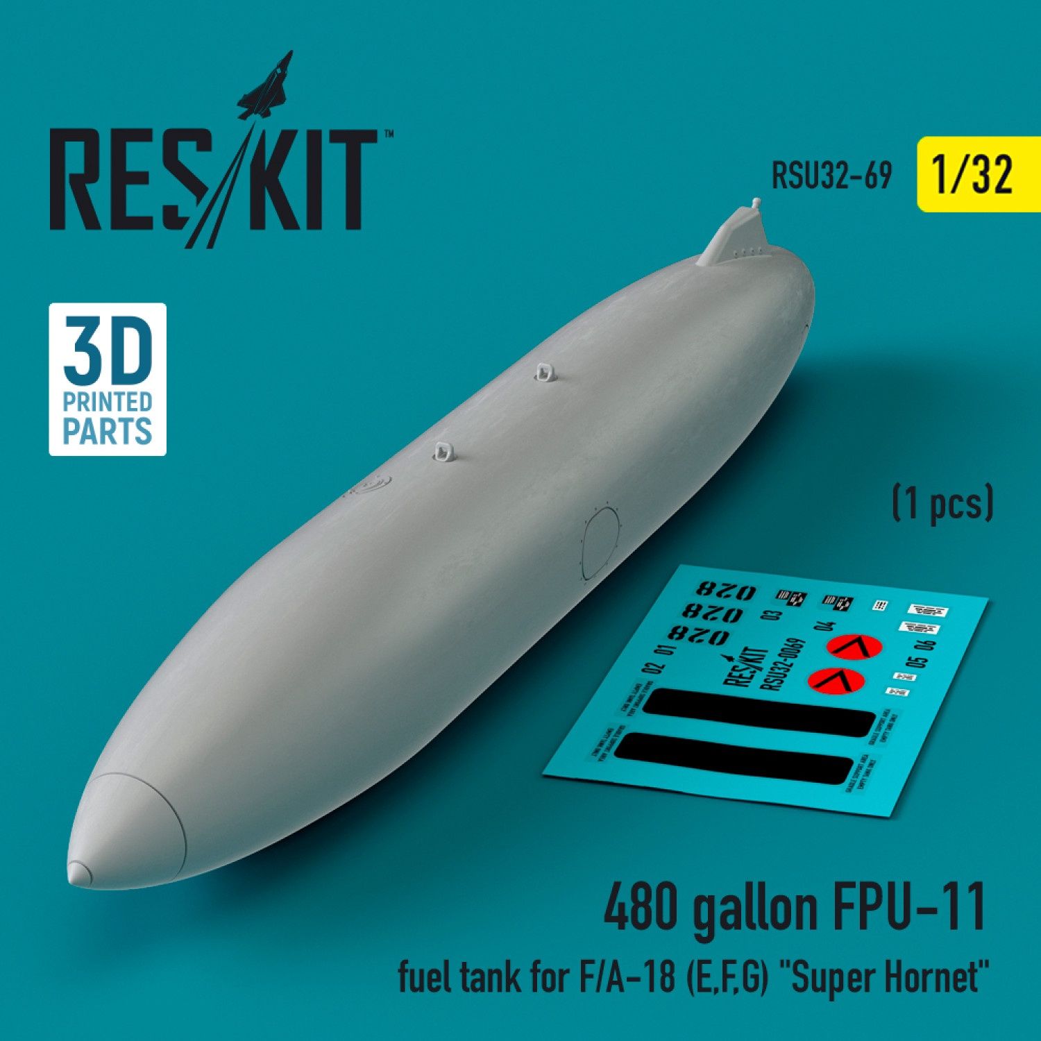 RSU32-0069 - 480 gallon FPU-11 fuel tank for F/A-18 (E,F,G) &quot;Super Hornet&quot; (1 pcs) (3D Printed)  - 1:32