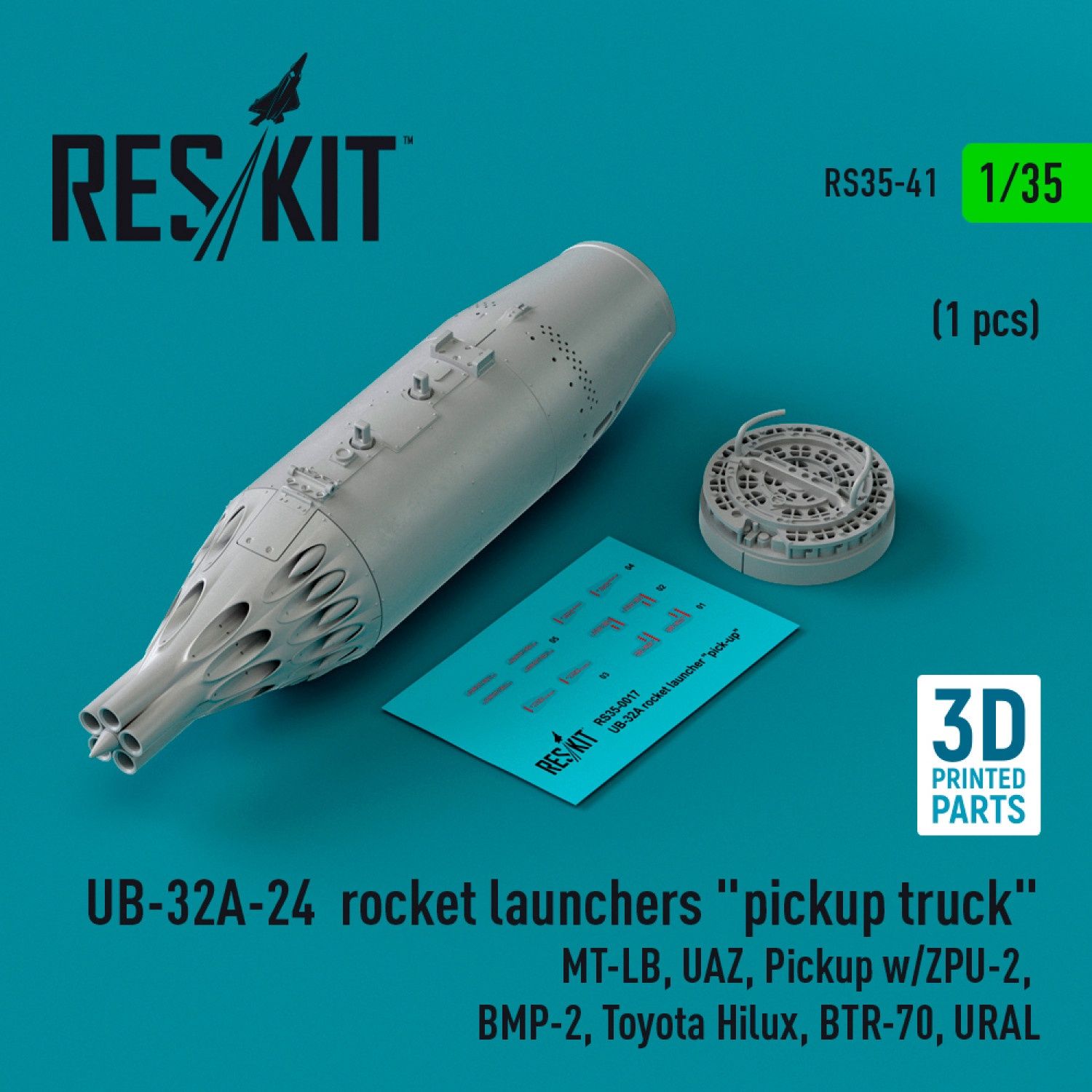 RS35-0041 - UB-32A-24  rocket launchers &quot;pickup truck&quot; (1 pcs) (MT-LB, UAZ, Pickup w/ZPU-2,  BMP-2, Toyota Hilux, BTR-70, URAL) (3D Printed)  - 1:35