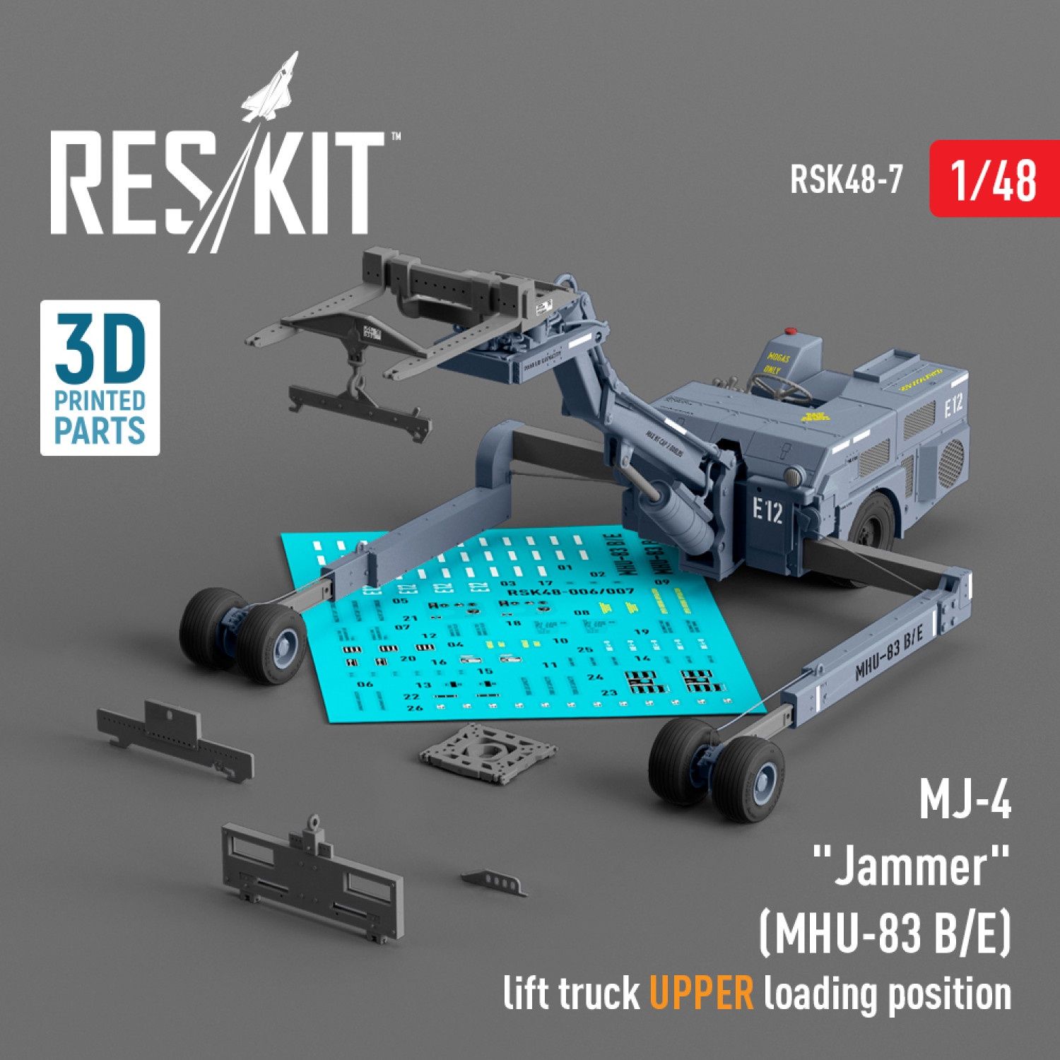 RSK48-0007 - MJ-4 &quot;Jammer&quot; (MHU-83 B/E) Early lift truck UPPER loading position (3D Printed model kit)  - 1:48