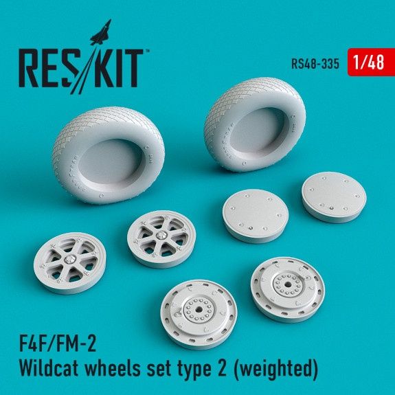 RS48-0335 - F4F/FM-2 Wildcat wheels set type 2 (weighted) - 1:48
