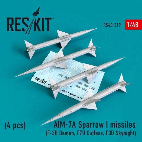 RS48-0319 - AIM-7A Sparrow I missiles (4pcs) (F-3H Demon, F7U Cutlass, F3D Skynight) - 1:48