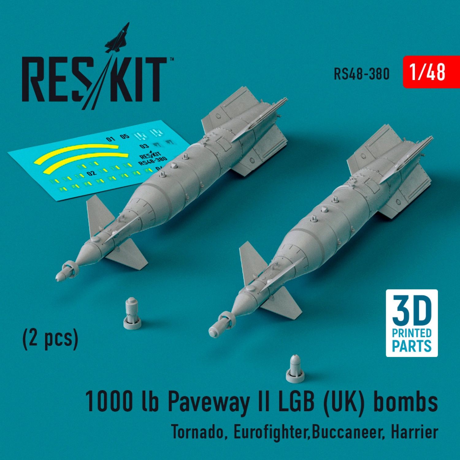 RS48-0380 - 1000 lb Paveway II LGB (UK) bombs (2 pcs) (Tornado, Eurofighter,Buccaneer, Harrier) (3D Printed)  - 1:48