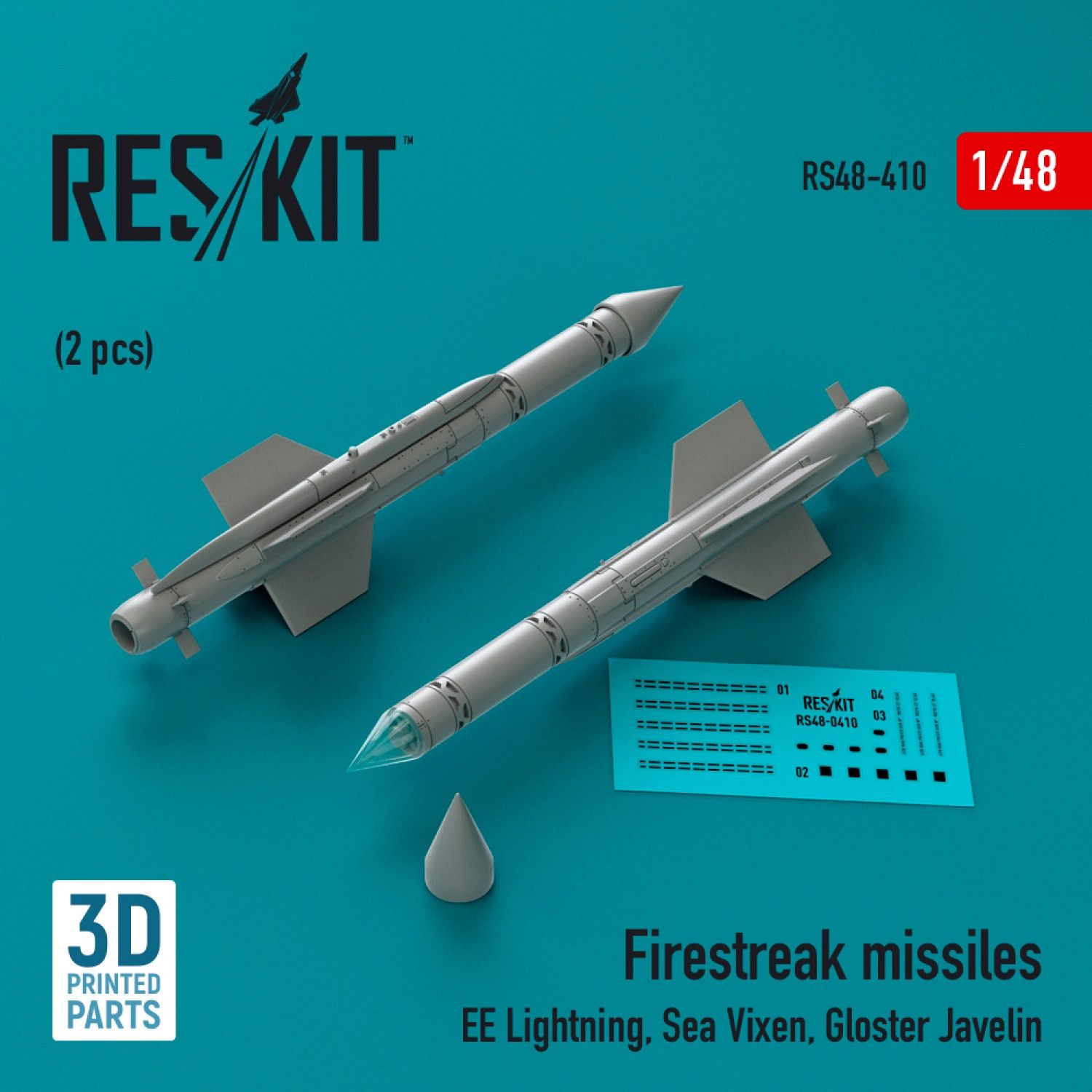 RS48-0410 - Firestreak missiles (2pcs) (EE Lightning, Sea Vixen, Gloster Javelin) (3D Printed)  - 1:48