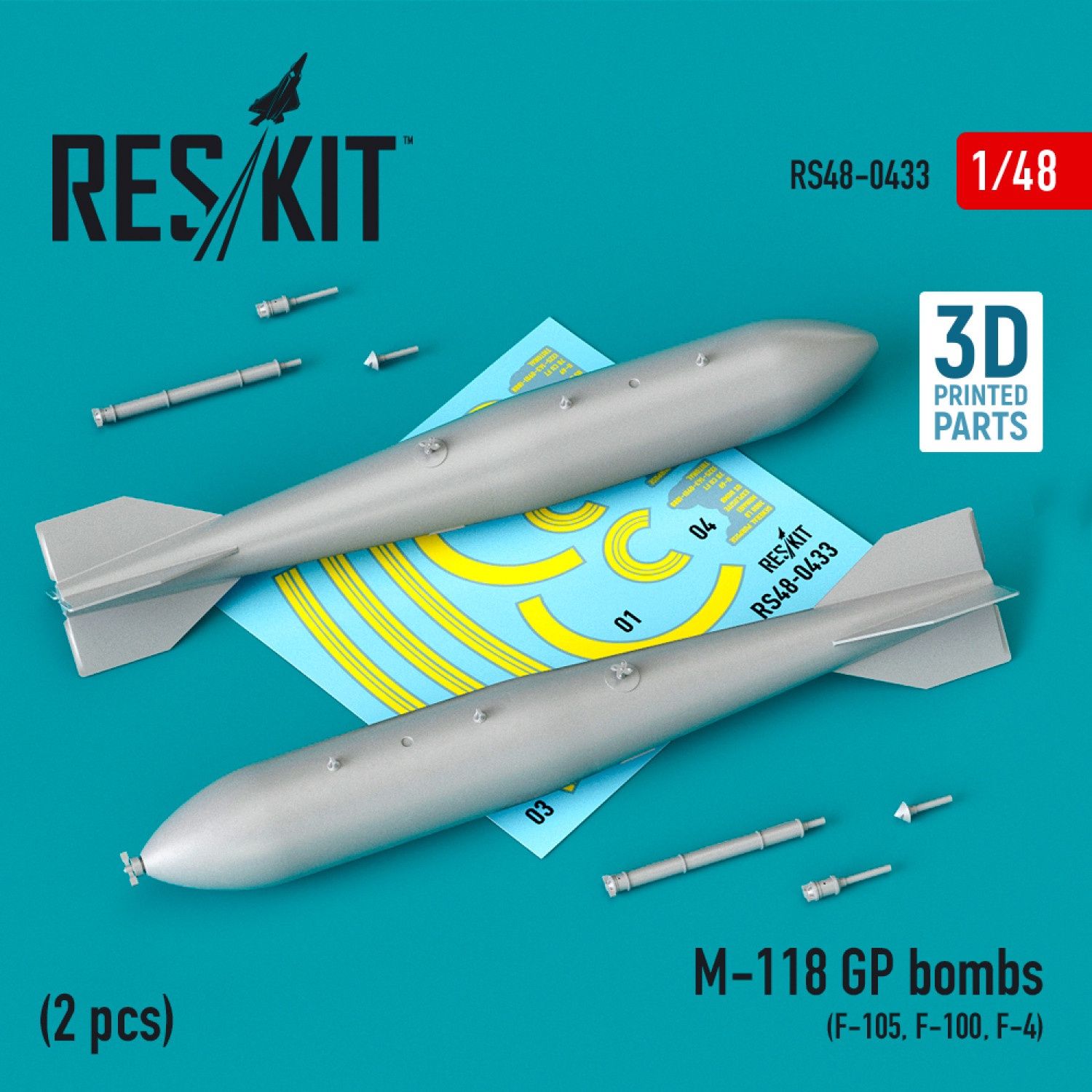 RS48-0433 - M-118 GP bombs (2 pcs) (F-105, F-100, F-4) (3D Printing) - 1:48